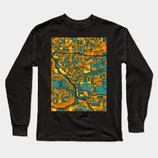 Modesto Map Pattern in Orange & Teal Long Sleeve T-Shirt